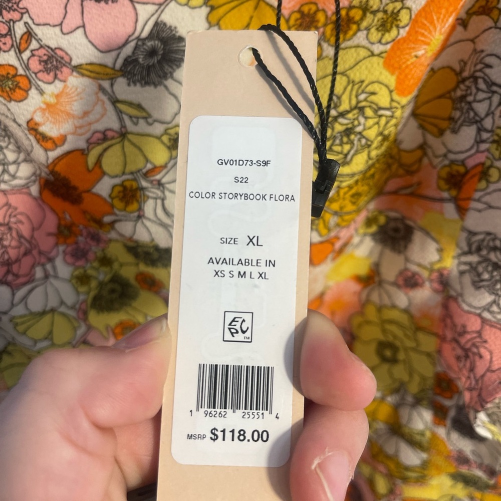 BCBGeneration Storybook Floral Ruffle Midi Dress - Orange, Yellow, Pink - XL